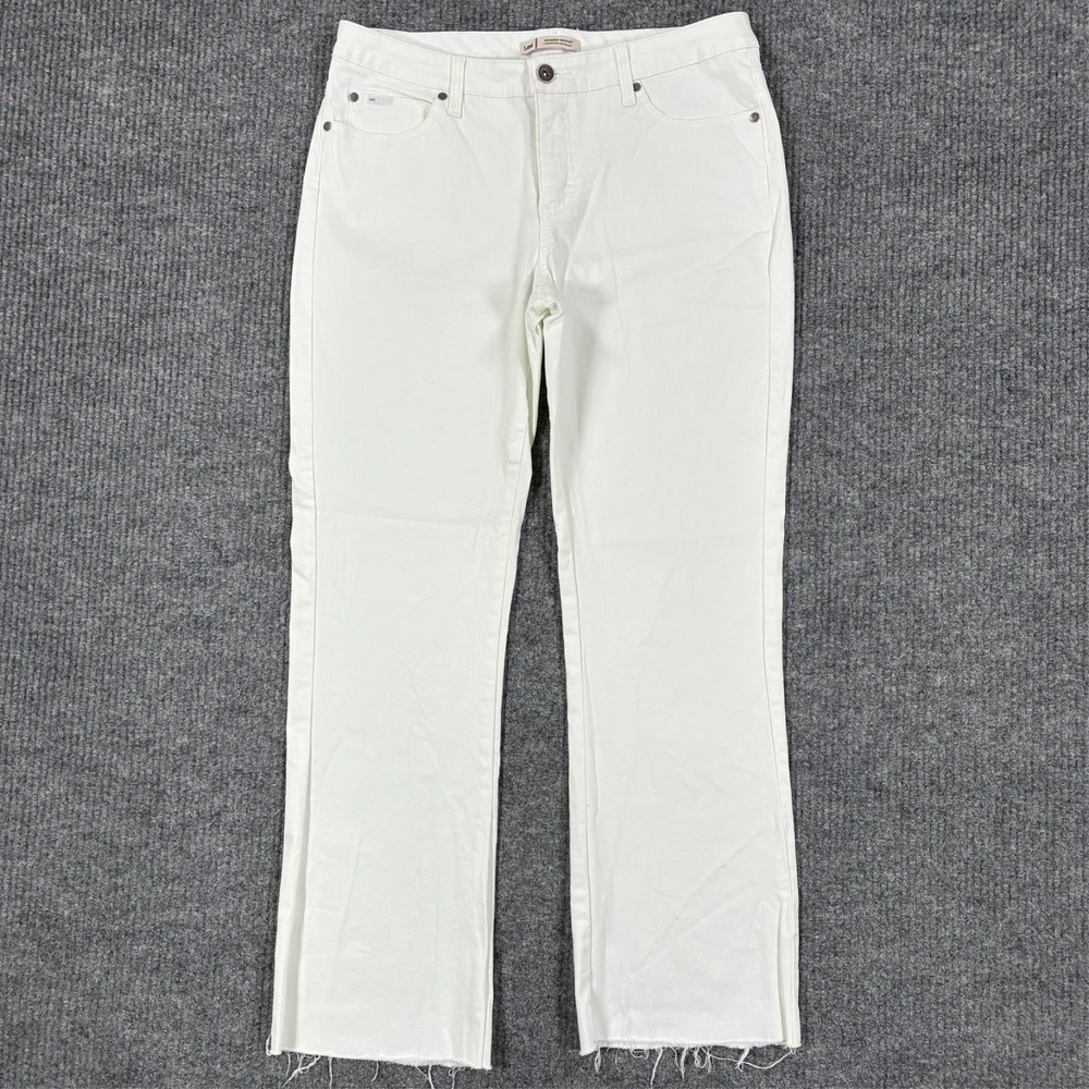 Lee Slender Secret Lower On The Waist Womens Jeans 12M White Raw Hem Studded